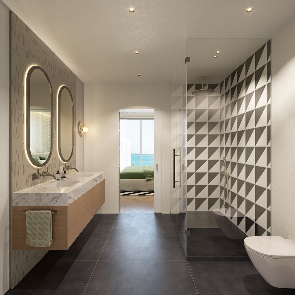 ELLE Residences Miami banyo — mermer detaylar