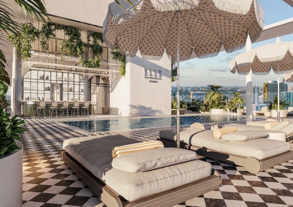 ELLE Residences Miami havuz teras şezlong alanı
